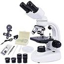 Microscopio Binoculare Composti con Oculari - Microscopio Binocolo per Bambini Adulti - Set microscopio Junior 40x-1000x - Illuminazione a LED per luce trasmessa e luce riflessa