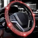 Valleycomfy Lenkradhülle für Damen, Bling Kristall Diamant Funkelnde Auto SUV Radschutz Universal Fit 15 Zoll (schwarz mit rotem Diamant)