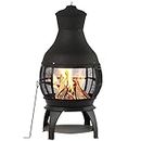 BALI OUTDOORS Chimenea Outdoor Fireplace Wooden Fire Pit, Brown-Black