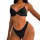 Womens Razors for Shaving Bikini Area Women’S Sexy Brazilian Bikini 2 Piece Spaghetti Strap Top Thong Swimsuit Bathing Suit Bandeau Bikini Tops Black
