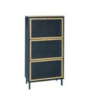 Everly Quinn Freestanding Modern Shoe Storage Cabinet, 3 Metal Door Shoe Rack, Metal rattan, for Entryway in Gray/Blue | Wayfair