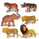 Sanghariyat® Set of 6 Big Size Full Action Toy Figure Jungle Cartoon Wild Animal Toys Figure Playing Set for Kids Current Animals Bear Rhino Elephant Leopard Tiger Lion Toys for Children