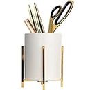 SIEBOLD Gold pencil cup Sturdy metal frame with white ceramic pen holder For desks and kitchen appliance holders(1set 4.6-3.14in), Goldsquare frame set