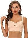 Allegra K Women's Lace Wirefree Bra High Back Padded Full Coverage Minimizer Bras 40D Pink