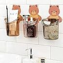 Mclear Teddy Bear Wall Mounted Toothbrush Holder Case Multipurpose Plastic Cup with Strong Adhesive Cute Stickers for Bathroom Kitchen Wash Basin (BrownColor)