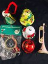 Instrumentos musicales árbol de Navidad adornos cuernos de latón campanas vintage lote de 6