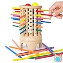 Japace Montessori Toys Colorful Wooden Sticks Stacking Game Tower Building Balance Family Board Game Preschool Toy Gift for Kid Age 3 4 5