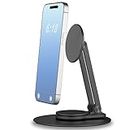 Magnetic Phone Stand for Desk, 360° Rotatable Foldable Magnetic Phone Holder Stand, Height&Tilt Adjiustable, Non Slip Base Magsafe Phone Holder for iPhone 15/14/13/12 Series/Magsafe Case (Black)