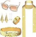 Diamday 70s Disco Accessories Women Costume Jewelry Disco Earrings Sequin Scarf Sunglasses Diamond Bracelet Headband Gold