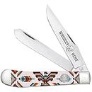 WHISKEY BENT HAT CO. Traditional Trapper Folding Pocket Knife 4.125" Closed Length 440C Stainless Steel Blades (Thunderbird)