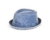 Mens Distressed Trillby Hat Denim Look Casual Cotton Diamond Crown Pork Pie Hat (60, Blue)