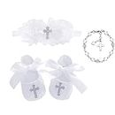 Bow Dream Baby Girl's Baptism Christening Shoes White Lace Reinstones Flowers, 3pcs White, 3-6 Months