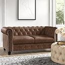 Maroosh Chesterfield Solid Wood Leatherette Classy Two Seater Button Tufted Sofa Couch/Love Seat Sofa in Rectangular for Living Room/Bedroom/Home Office (2 Seater Sofa & Brown)