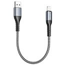 BLACKSYNCZE Short iPhone Charger Cable 0.3M [MFi Certified] Lightning Cable Short Nylon Braided Fast iPhone Charging Cable Lead Compatible with iPhone 14 13 12 11 Pro Max Mini XR XS X Max 8 7 6, Grey