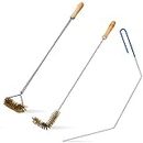 3 Pieces Brass Bristles Fryer Cleaning Tools Including l Shaped Fryer Cleaning Brush Deep Fryer Cleanout Rod Long Handle Deep Fryer Basket Cleaning Brush, Good to 750f for Restaurant Accessories