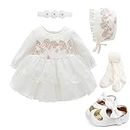 Baby Girls Princess Dress 1st Birthday Dress Outfit Wedding Christmas Party Dress hat Headband Tights Shoes Set white 6 Months, Ivory White, 6 Months