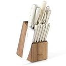 MARTHA STEWART Eastwalk 14pc Stainless Steel Cutlery Knife Block Set w/ABS Triple Riveted Forged Handle Acacia Wood Block - Linen