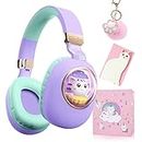 Cuffie Bluetooth per bambini per ragazze, 3D Cat Cuffie con luce LED, 2 in 1 Wired/Wireless per bambini con microfono, cuffie over-ear portatili per iPad/Kindle/Tablet, con confezione regalo, viola