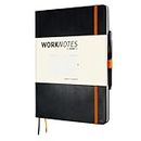 WORKNOTES Notizbuch A4 kariert - Das Notebook für Kreative und Macher von Workflo, 192 perforierte Seiten, Tintenfestes Papier, 100 g/m², Hardcover in schwarz, inkl. Stiftlasche und Dokumententasche
