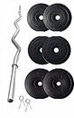 FitBox Sports Home Gym - W/A Curl Rod & Weigth Plates 19kg (2kg x 2 + 2.5kg x 2 + 5kg x 2), Black (9506)