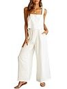 ANRABESS Women's 2 Piece Outfits Linen Pants Jumpsuit Matching Lounge Set Casual Summer Beach Vacation Trendy Clothes 732mibai-L White