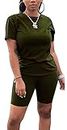 WUSENST Womens 2 Pieces Sports Outfit - Short Sleeve Bodycon Pants Set Tie Dye Casual Tracksuit, 6380-army Green, Medium