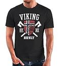 Neverless® Herren T-Shirt Viking Norway Norwegen Flagge Wikinger nordisch Fashion Streetstyle schwarz 5XL