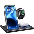 Wireless Charging Station,Fast Wireless Charger Stand,Foldable Wireless Charger Docking Station,for iphone 15 14 13 12 Pro & Max Series,Apple Watch 8/Ultra/7/6/SE/5/4/3/2 (Black)