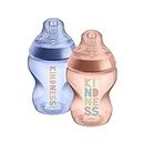 Tommee Tippee Closer to Nature Baby Bottles, Slow Flow Breast-Like Teat with Anti-Colic Valve, 260ml, Pack of 2, Be Kind