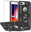 Folmeikat Compatible with iPhone 8 Plus, iPhone 7 Plus,iPhone 6s Plus/ 6 Plus Phone Case,Screen Protector 360 Degree Rotating Metal Ring Slim Shock Absorption Reinforced Corner Soft TPU 5.5" (Black)