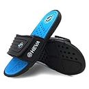 HEVA Men's Slide Sandals Fashion Open Toe Beach Pool Slippers, 10 UK, Black Blue