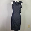 New York & Company Dress Women Size 0 Chambray Stretch Bow Sleeveless