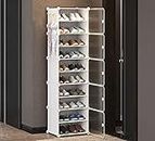 AYSIS Portable Shoe Rack Organizer 30 Pair Tower Shelf Storage Cabinet Stand Expandable for Heels, Boots, Slippers, (Plastic-Double-10-Layer-White)