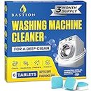 Bastion Washing Machine Cleaner, Deodorizer, & Descaler 6-Pack - Active Deep Cleaning Tablets For HE Front Loader & Top Load Washer, Septic Safe Eco-Friendly - 3 Month Supply