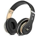 Rebocico Bluetooth Headphones Over Ear, 6 EQ Modes Wireless Headphones Over Ear,65 Hours Playtime Foldable Lightweight Wireless Headphones,with Built-in HD Mic, FM, SD/TF for PC/Home（Black & Gold）