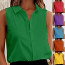 Women's Sleeveless Button Down Shirts Blouses Solid Casual Loose V Neck Tank