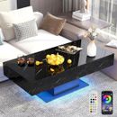 43" Modern High Glossy LED Smart Game Tea Table with 2 Storage Sliding Drawers