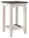 Signature Design by Ashley Dorrinson Square Chair Side End Table with Lower Fixed Shelf and USB Charging Port, Antique White & Brown