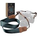 Dark Green Camera Strap - Double Layer top-grain Cowhide Ends,1.5"Wide Pure Cotton Woven Camera Strap,Adjustable Universal Neck & Shoulder Strap for All DSLR Cameras,Great Gift for Photographers