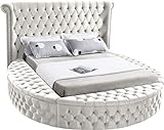 Meridian Furniture Luxus Collection Modern | Contemporary Round Shaped Velvet Upholstered Bed with Deep Button Tufting and Footboard Storage, King, Cream