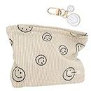 1pc Ladies Cosmetic Bag, Corduroy Smile Face Toiletry Bag, Travel Portable Cosmetic Bag, Multifunctional Cosmetic Storage Bag, with 1pc Smiley Face Pendant