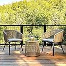 MERRY FASHION Patio Furniture Set 3-Piece Outdoor Conversation Set Handwoven Rattan Wicker Chairs with Waterproof Cushions, Tempered Glass Top for Backyard Garden & Deck