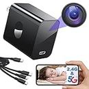 4K Spy Camera Hidden Camera Supports 2.4G&5GHz WiFi, Small Mini Camera, Nanny Cam Hidden Camera with Human Detection, Night Vision, 160°Wide View-Angle, Type C Spy Camera Charger for Home Security