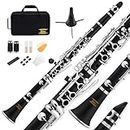 Eastar B Flat Clarinet for Beginner, Ebonite Clarinet Nickel-plated with 2 Barrels, 3 Reeds, White Gloves, Hard Case, Cleaning Kt, Hard Case, ECL-300