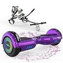 MEGA MOTION Hoverboards with Hoverkart for kids, 6.5 Inch Two-Wheel Self Balancing Electric Scooter with Bluetooth Speaker, with LED Lights, Gift for Children and Teenager, HY-A03, Purple - Army Green