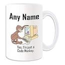 Personalisierbares Geschenk – I Am Just A Code Monkey große Tasse (Anlass-Design-Thema, weiß) jeder Name Nachricht auf Ihrem einzigartigen – Yes Computer Programmer Office Career Job Beruf Tier Web
