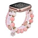 CAGOS Bracelet Compatible with Fitbit Versa 2 Bands/Fitbit Versa Bands/Versa Lite Bands, Handmade Beaded Elastic Replacement Bands Straps for Fitbit Versa 2 Special Edition SmartWatch (Pink)