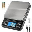 BOMATA Large Kitchen Scale with 0.1g/0.001oz High Precision, Bakery Scale with% Percentage Function, Capacity 5kg/11lbs, USB Rechargeable, Full-View Angle LCD with Backlight, Stainless Steel Pan…