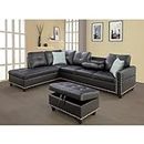 Devion Furniture Transitional PU Faux Leather Sectional Sofa with Lift-top Storage Ottoman, for Living Room in Black Finish