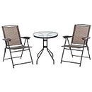 Outsunny Folding Patio Bistro Set with Adjustable Chairs Outdoor Furniture Set with Round Dining Bar Table Brown